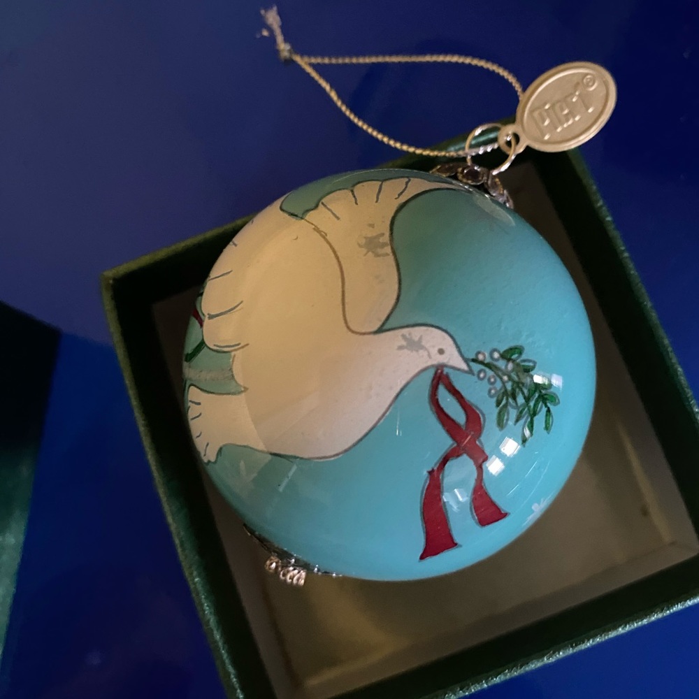 2014 Li Bien Pier 1 Hand Painted Christmas Ornament Blue with White Dove
